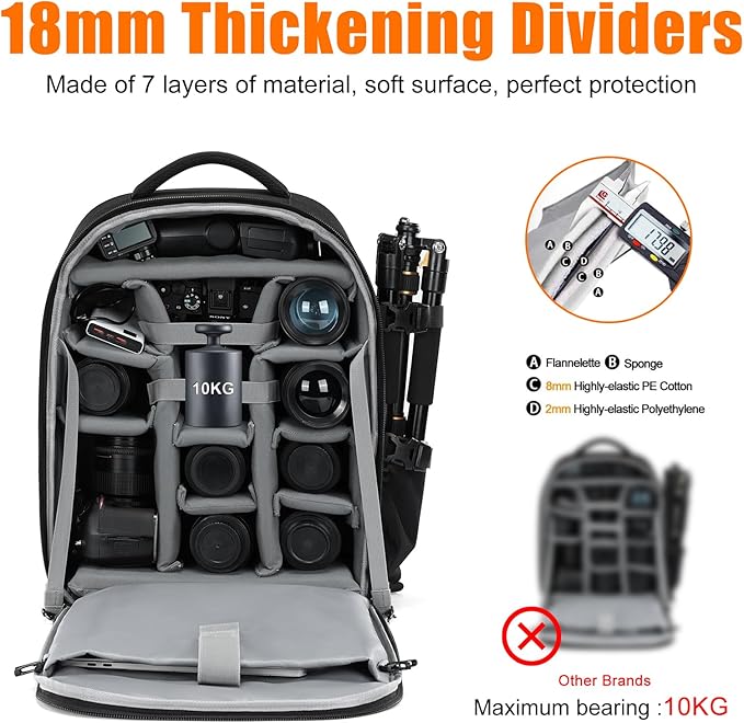 CADeN Camera Backpack, Extra Large DSLR Camera Bag with 17" Laptop Compartment, Waterproof Rain Cover, Professional Travel Hiking Camera Backpack Bag