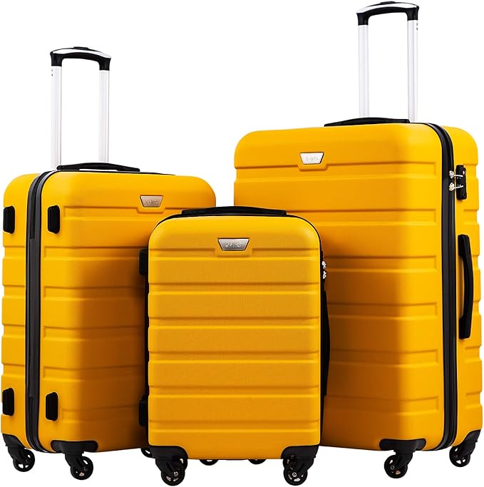 Coolife Luggage 3 Piece Set Suitcase Spinner Hardshell Lightweight TSA Lock (yellow, 3 piece set(20in24in28in))