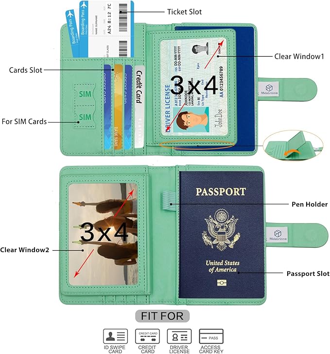 Melsbrinna Rfid Passport Holder for Travel women/Men, Cute Passport Wallet Rfid Blocking Card Slots, Rfid Passport Cover/CaseTravel Wallet, Passport Book Holder (1, Green3)
