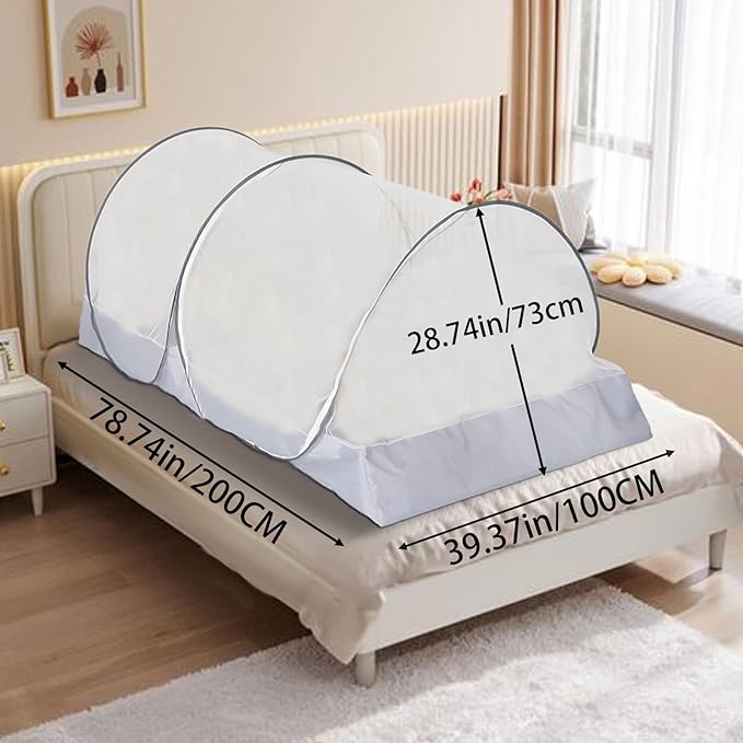 CMINGJ Portable Mosquito Net Foldable Pop-Up Travel Mosquito Net for Bed Free Installation-Suitable for Baby Adults Bedroom, Camping, nap, Patio (Large-Side Zipper(White net))