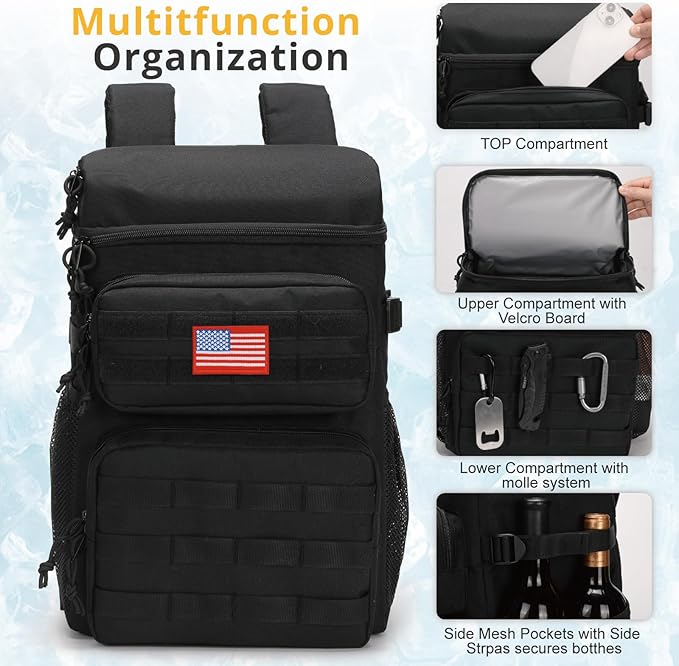 Tactical Backpack Cooler,Soft Lightweight Leakproof Cooler Backpack,Insulated Cooler Bag,Portable Soft Cooler Bag Waterproof for Beach, Travel, Camping, Picnic, Hiking