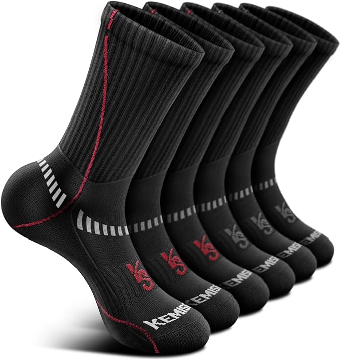 BULLIANT Compression Socks for Men 6Pairs, Athletic Crew Socks Cushioned For Men Sports Running-Arch Support