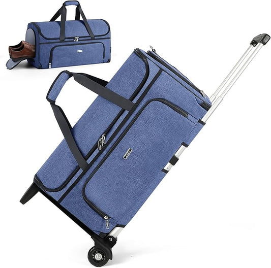 Garment Bags with Wheels, Garment Convertible Weekender Bags, Large Garment Bags for Travel, Duffle Luggage Bag Garment Bag (Blue, Medium)