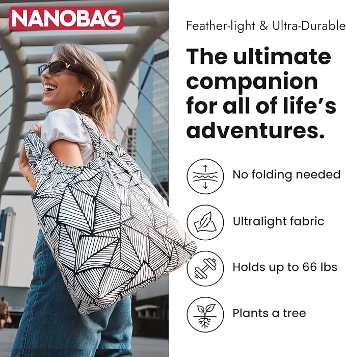 Nanobag Ultra-Lightweight Foldable Tote for Women & Men, Reusable Grocery & Travel Bag, Packable Collapsible Compact Market Essential (Standard Gray)