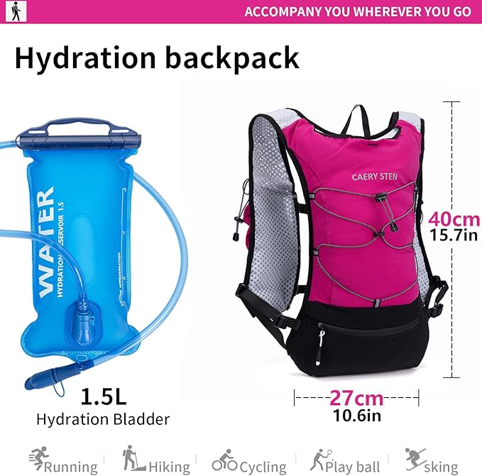 Hydration Backpack, Water Backpack, Women's Running Vest, Running Backpack with Water Bag, Lightweight Hiking Backpack, Men's Cycling Backpack