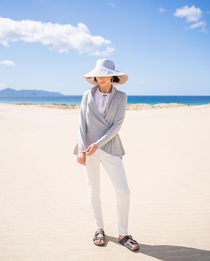 Solbari Women’s Ultra-Wide Cotton Linen Sun Hat UPF 50+, Packable, Adjustable with Ponytail Hole for Travel, Beach & Outdoors