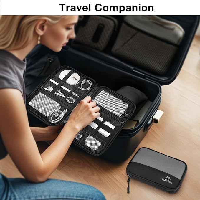 MATEIN Cord Organizer Travel Case 2 Pack, Water Resistant Tech Organizer Pouch for Small Electronic Accessories, Portable Electronics Case Carrying Bag for Cable, Changer, Earphone & Power Bank