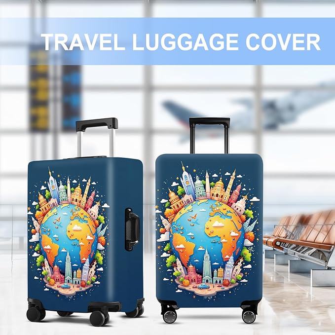 Luggage Cover Washable Suitcase Protector Anti-Scratch,Stretchable Fit for 20-34Inch Luggage Durable Travel Bag Cover with Zipper Closure (Earth, M(fits 24-26Inch suitcase))