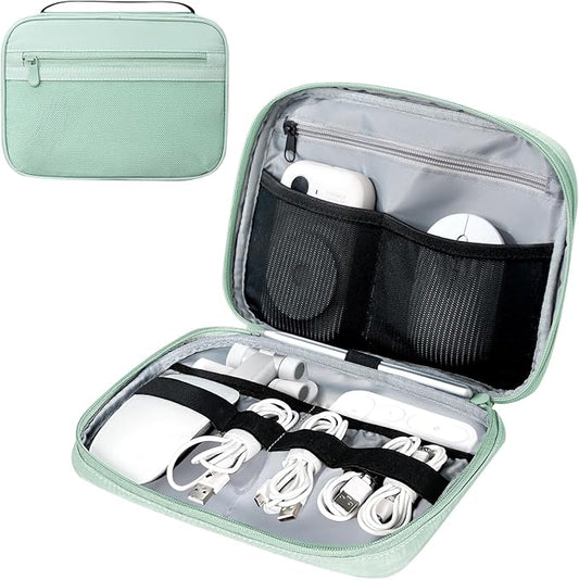 Electronics Organizer Bag, Portable Cable Organizer Case Travel Electronic Accessories Storage Case - Travel storage bag for Cables, Chargers, Phone, SD Cards - Green