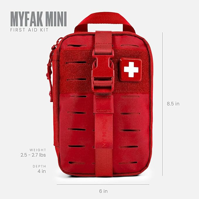 My Medic MyFak Mini First Aid Kit - Small and Lightweight for Camping Hiking and Backpacking - IFAK with 70 Items - HSA/FSA Great for Travel - Red