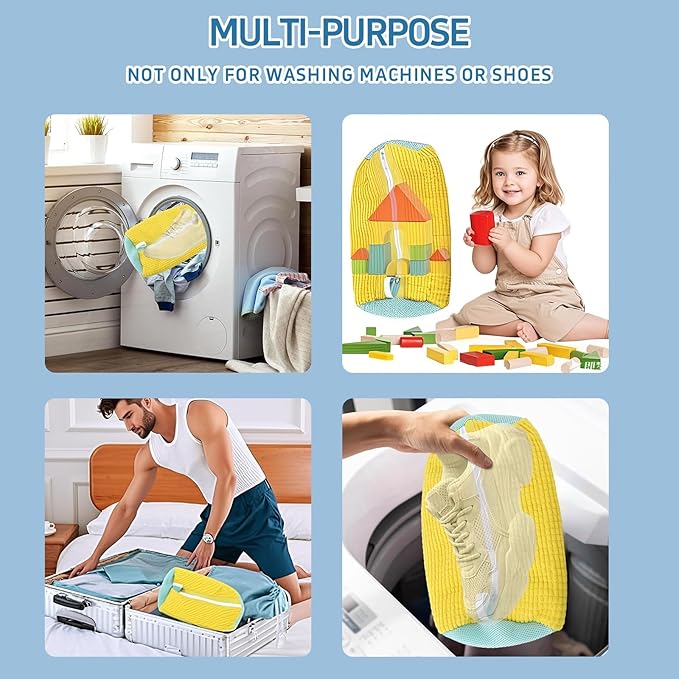 Shoe washing machine bag,Sneaker Laundry Bag for Shoes, Reusable and Durable Shoe Laundry Bag for Washer and Dryer,Suitable for cleaning shoes, gym, tennis, basketball, shoe storage (Yellow -2 pieces)