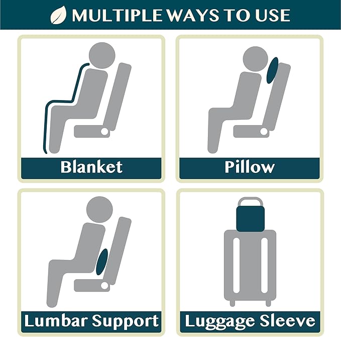 PAVILIA Travel Blanket Airplane Compact with Bag, Small Travel Pillow Blanket Long Flights, Lightweight Plane Blanket with Luggage Strap, Camping Blanket for Traveler Essentials, Teal Blue, 65x40