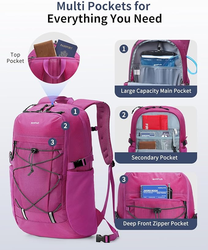 ECOHUB Hiking Backpack 30L Travel Backpack Lightweight Casual Daypack Water Resistant Camping Bag Outdoor Sports Back pack for Men Women