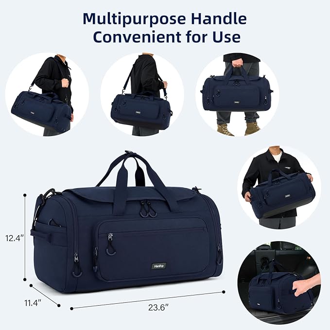 Large Travel Duffle Gym Bag with Shoe Compartment, Underseat Carry On Luggage Overnight Weekender Personal Item Workout Bags for Women Men (Navy Blue)