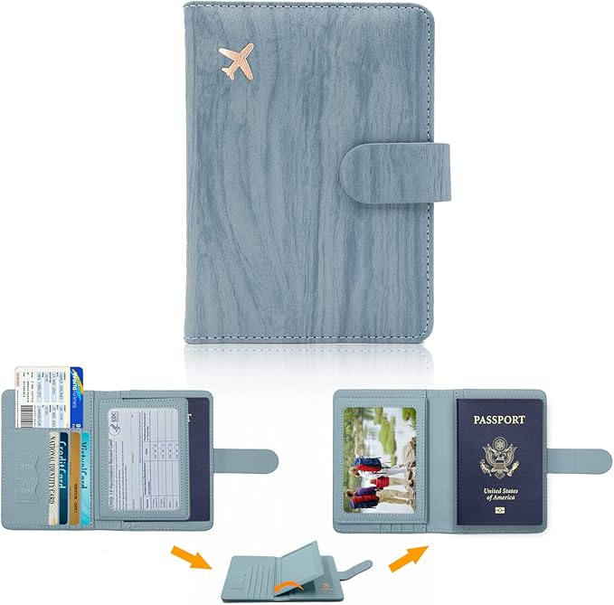 Melsbrinna Rfid Passport Holder for Travel women/Men, Cute Passport Wallet Rfid Blocking Card Slots, Rfid Passport Cover/CaseTravel Wallet, Passport Book Holder (1, Blue1)