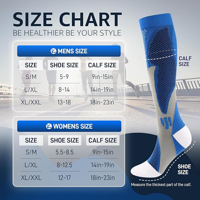 Kickticks 4 Pairs Compression Socks for Woman & Man Unisex 20-30mmHg Knee high Plus Size Wide Calves for Flying Running…