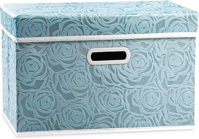 PRANDOM Collapsible Storage Cubes with Lids Fabric Decorative Storage Bins Boxes Organizer Containers Baskets with Cover Handles for Bedroom Closet Living Room 14.9x9.8x9.8 Inch 3 Pack