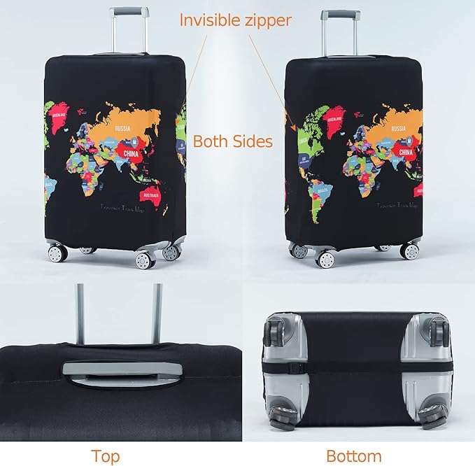 Travelkin Luggage Covers For Suitcase Tsa Approved,Suitcase Cover Protector Fit 18-32 Inch Luggage (Map, S)