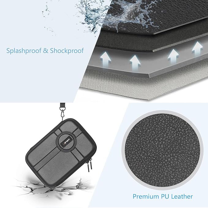 JSVER PU Leather Hard Shell Carrying Case for GoPro Hero13/12/11/10/9/8/7, AKASO EK7000 / Brave 4 4K / Brave 7 LE/Brave 8 / V50X and Insta360