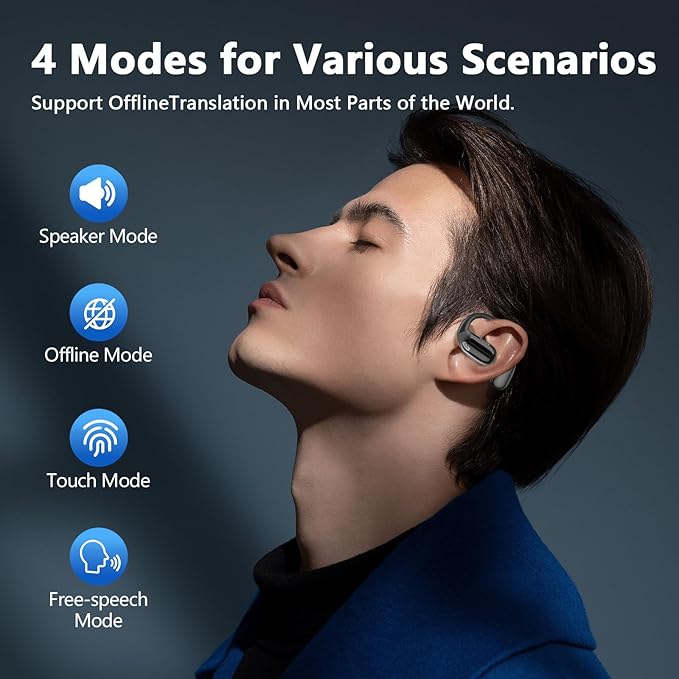 AI Translation Earbuds Real Time, LCD Touchscreen Real-Time Translator for 144 Languages & Accents Includes Free Subscription Translation Device Earphones for Travel Business Learning, Black