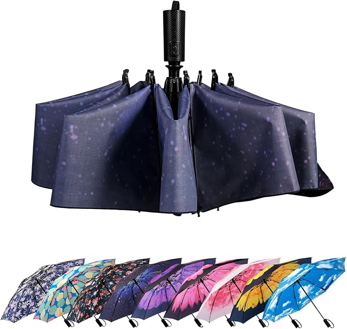 LANBRELLA Compact Reverse Folding Umbrella Auto Windproof Travel Umbrella
