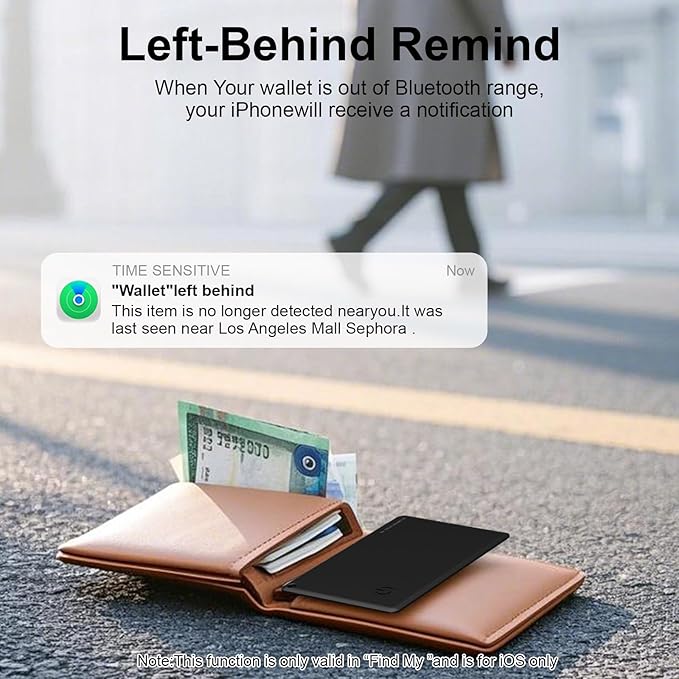 Wallet Tracker Card for Find My (iOS Only), Slim Wallet Finder, Smart Bluetooth Tracker Tag, Tracking Device Item Locator for Wallets Kids Keys Luggage Passport Backpacks Laptop and More