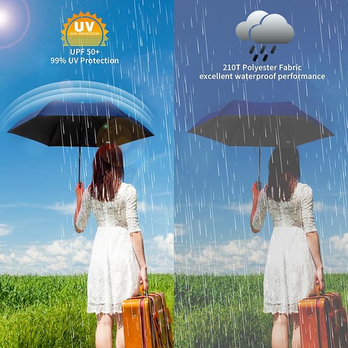 GAOYAING Compact Automatic Travel Umbrella with Case, Mini Small Folding Sun UV, Pocket Purse Umbrella