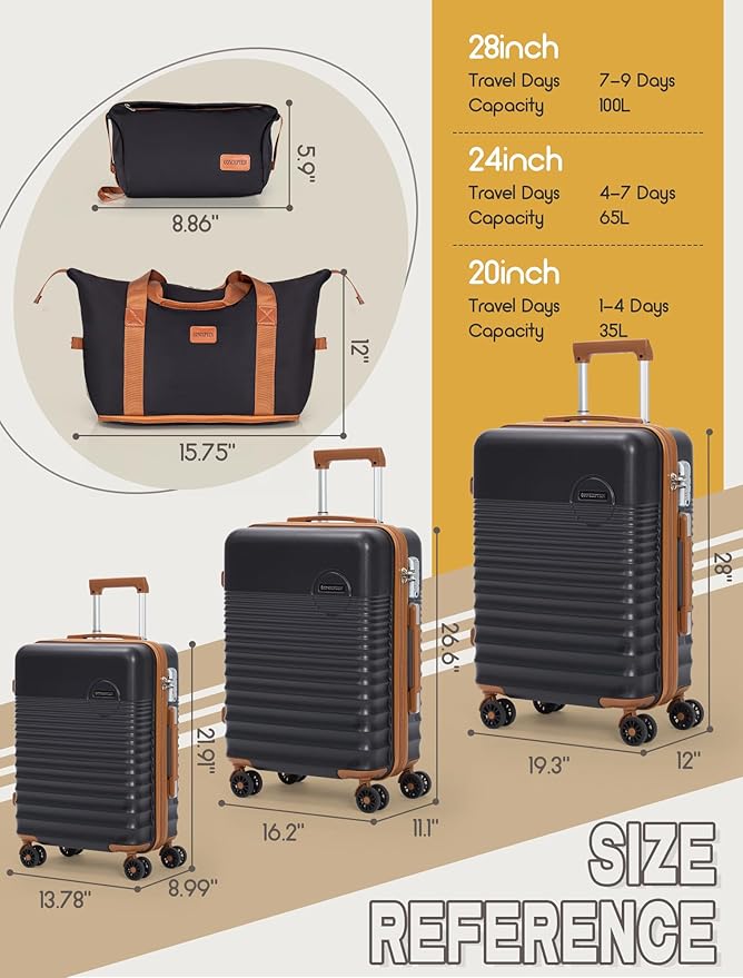 Luggage Sets 5 Piece, Suitcases with Wheels, Hardshell Suitcase Set, ABS Carry on Luggage Set with TSA Lock, Travel Luggage