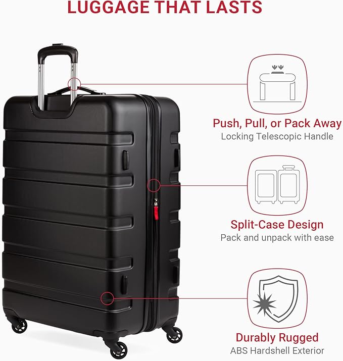SwissGear 7366 Hardside Expandable Luggage with Spinner Wheels, Black, Checked-Large 27-Inch