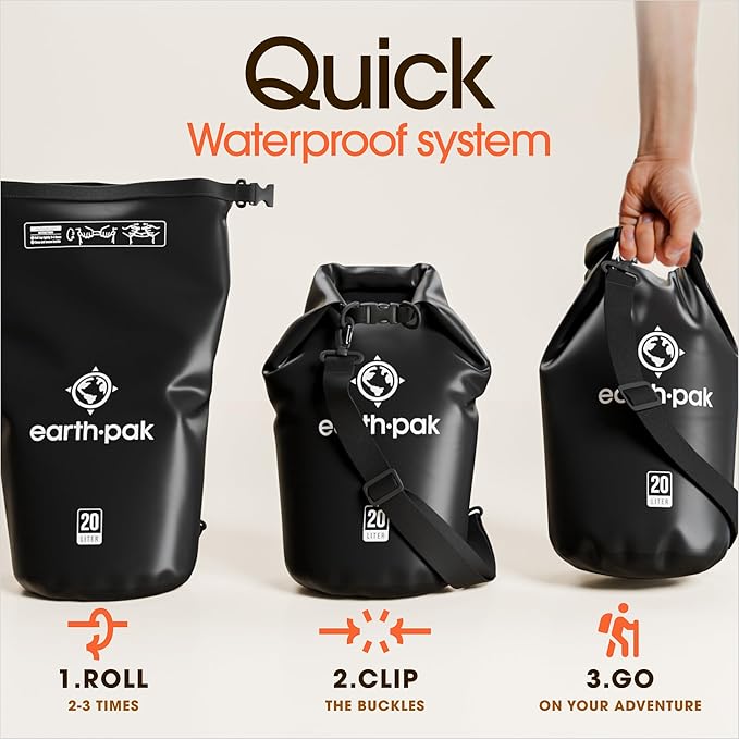 Earth Pak Waterproof Dry Bag - Roll Top Waterproof Backpack Sack Keeps Gear Dry for Kayak with Waterproof Phone Case