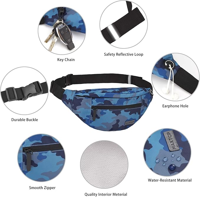 MAXTOP Large Crossbody Fanny Pack with 4-Zipper Pockets,Gifts for Enjoy Sports Festival Workout Traveling Running Casual Hands-Free Wallets Waist Pack Phone Bag Carrying All Phones