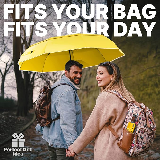 Royal Walk Windproof Folding Travel Umbrella Compact and Strong Luxurious Real Wood Handle Automatic Open Close Vented Double Canopy for Men and Women