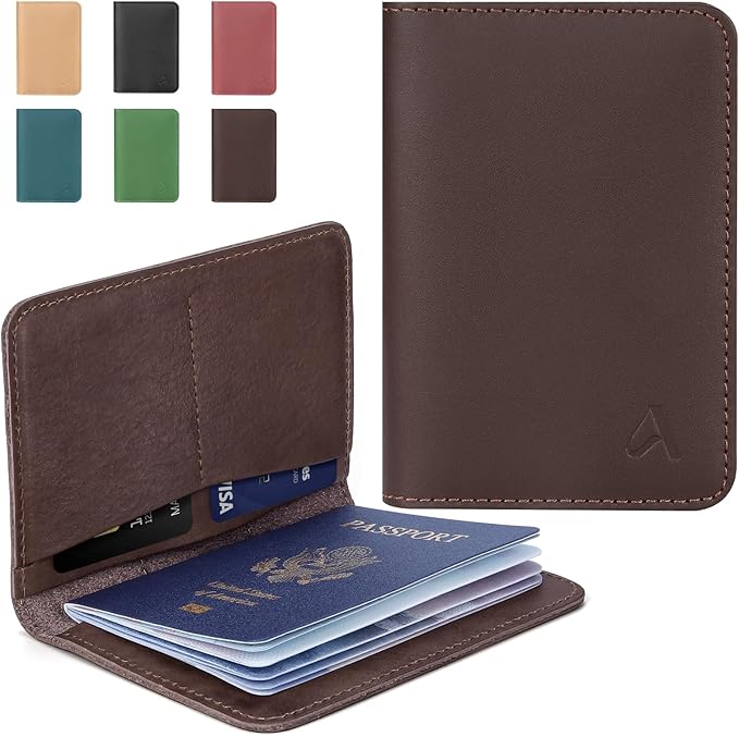 ALLIVE Passport Holder for Travel Women Men,Genuine Leather Passport Cover Wallet,Travel Must Haves Airport Essentials Travel Gifts Brown