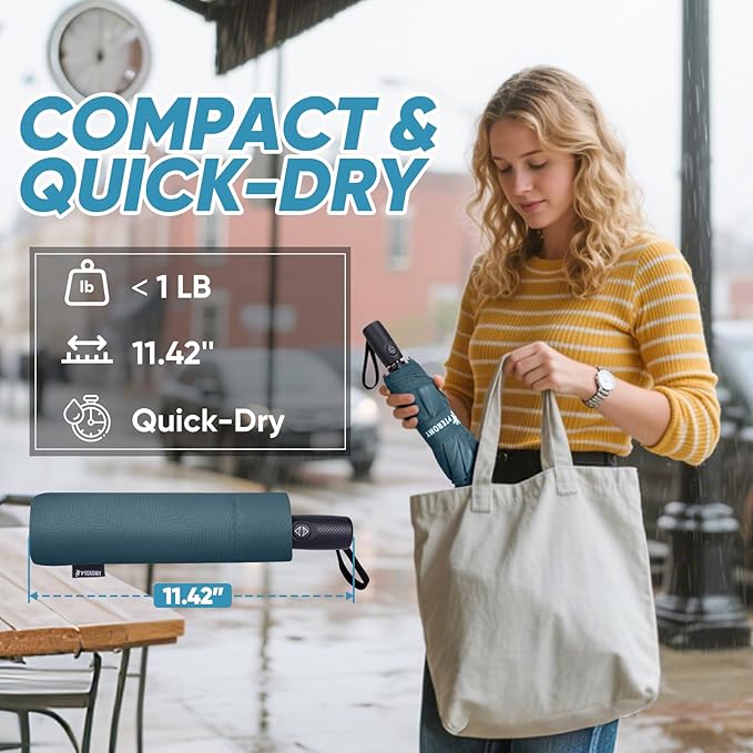 PTEROMY Windproof Compact Travel Umbrellas for Rain and Sun, Withstands 85MPH Winds Auto Open Close Folding Umbrella with Ergonomic Handle, Quick Dry Canopy for Commuting or Backpack