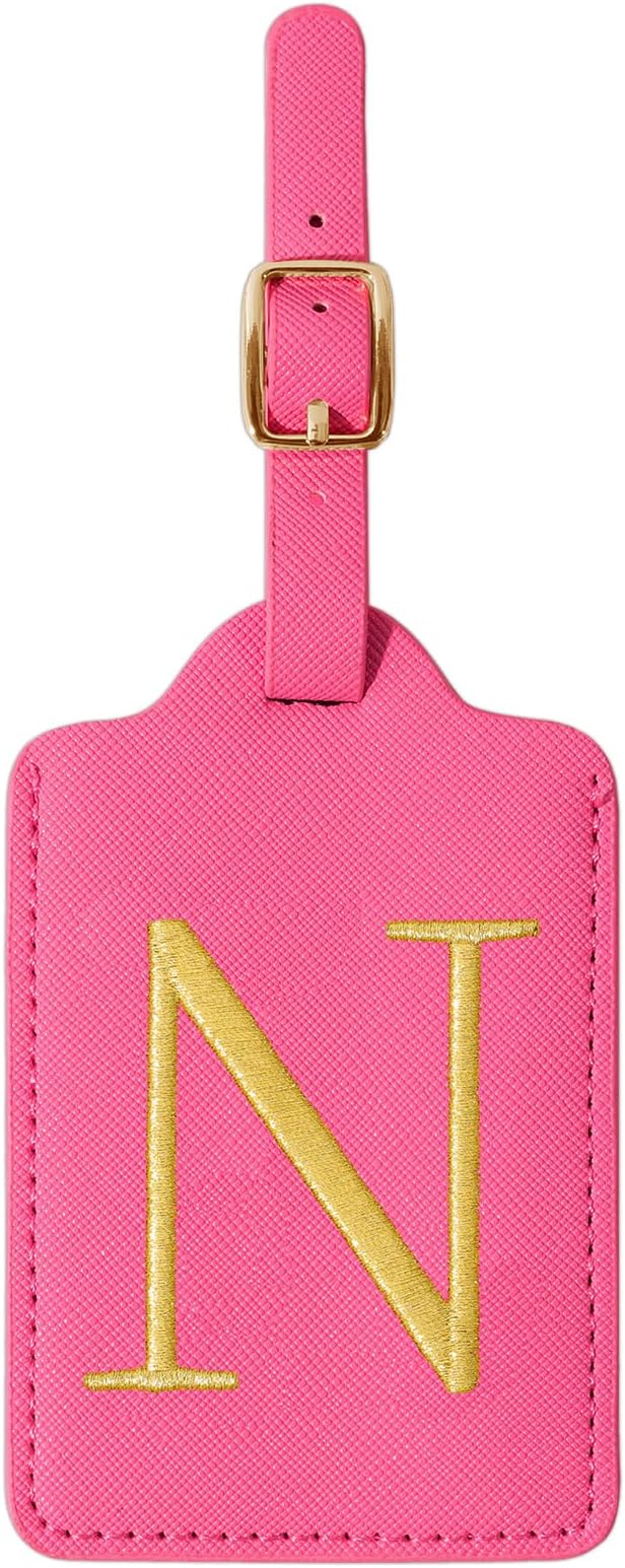 Personalized Rose Red Leather Initial Luggage Tags - Cute Embroidered Custom Monogram Name Card Cover Travel Backpack Gift for Women & Kids