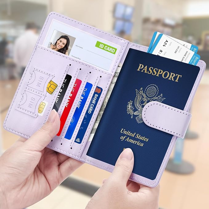 Herain Passport Holder for Travel Cruise Essentials, 2 Pcs Passport Cover Wallet Case Women Men Family, RFID Passports Book Card Holders Travel Accessorie Gifts Must Haves