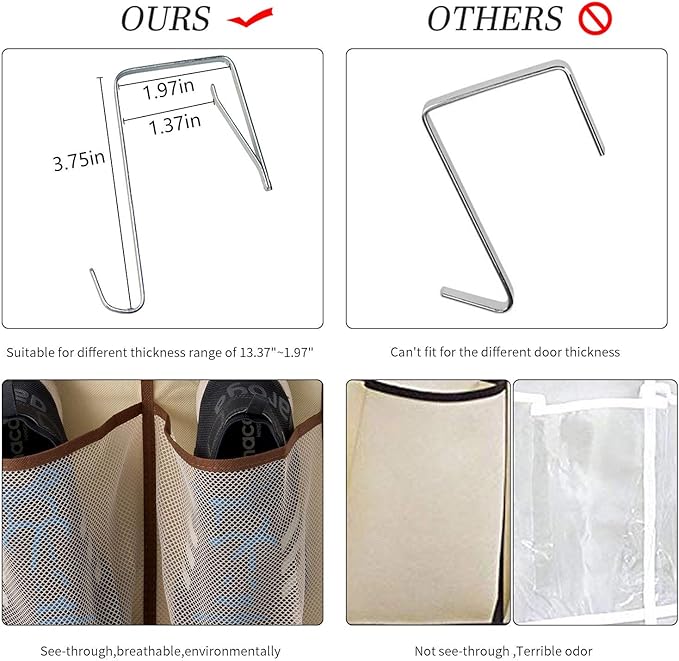 KEEPJOY Over The Door Shoe Organizer,Hanging Shoe Organizer 12 Mesh Pockets Shoe Organizer for Closet,Works Well for Men and Woman Kids Shoes Storage, 57.5×12.6inch(Beige)