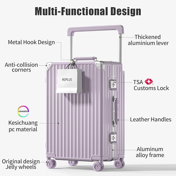 Aluminium Frame Checked-Luggage with Smooth Jelly Wheels, Hardside Zipperless Rolling Suitcase with TSA Lock (Purple, 28-Inch)