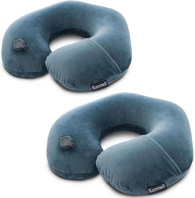 2Pack Inflatable Travel Neck Pillow for Airplane Train Car Washable Pillowcase U Shaped Office Napping Pillow