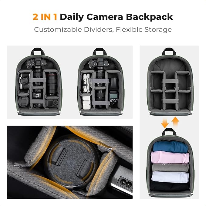 K&F CONCEPT Camera Backpack Bag, Professional DSLR/SLR/Mirrorless Camera Bag with Tripod Holder & Rain Cover, Waterproof Photography Camera Case Compatible with Canon/Sony/Nikon/FUJIFILM