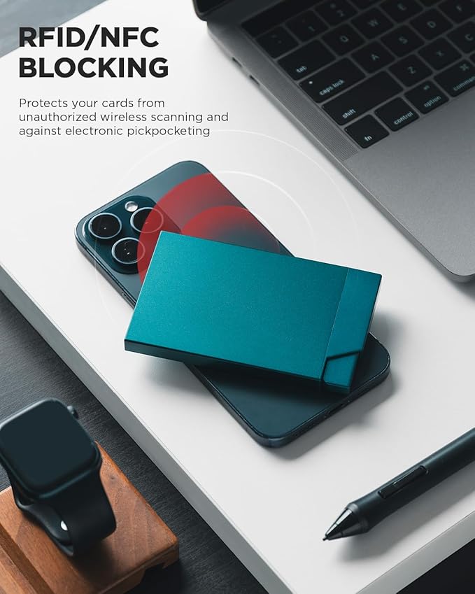 VULKIT Pop up Card Holder Minimalist Credit Card Holder RFID Blocking Slim Metal Card Case for Men or Women(Emerald Green)