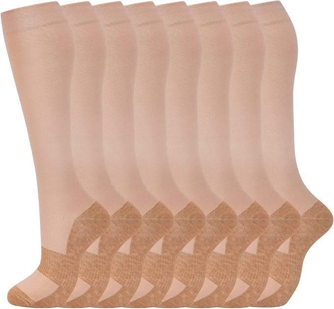fenglaoda 8 Pairs Compression Socks for Men & Women 20-30 mmHg Knee High Nurse Pregnant Running Medical and Travel Athletic