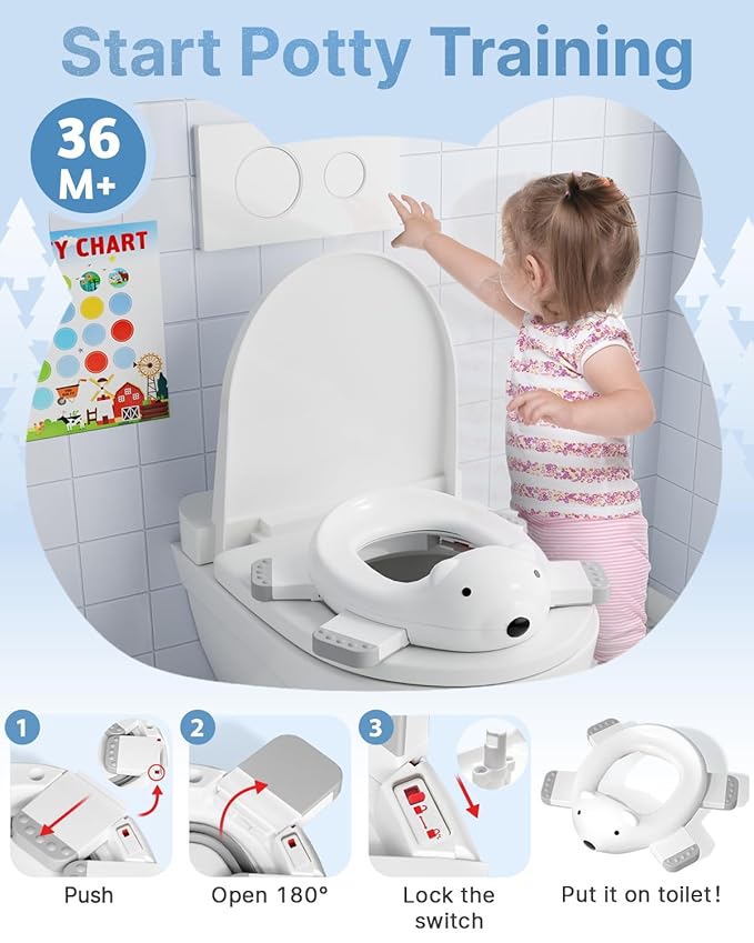 2 In 1 Portable Potty Seat, Travel Potty Seat for Toddlers with Safety Locks, Complete with Training Charts, Storage Bag and Liner Bags, 12 Months+(1 Pack)