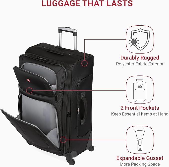 SwissGear Sion Softside Expandable Luggage, Black, Checked-Large 29-Inch