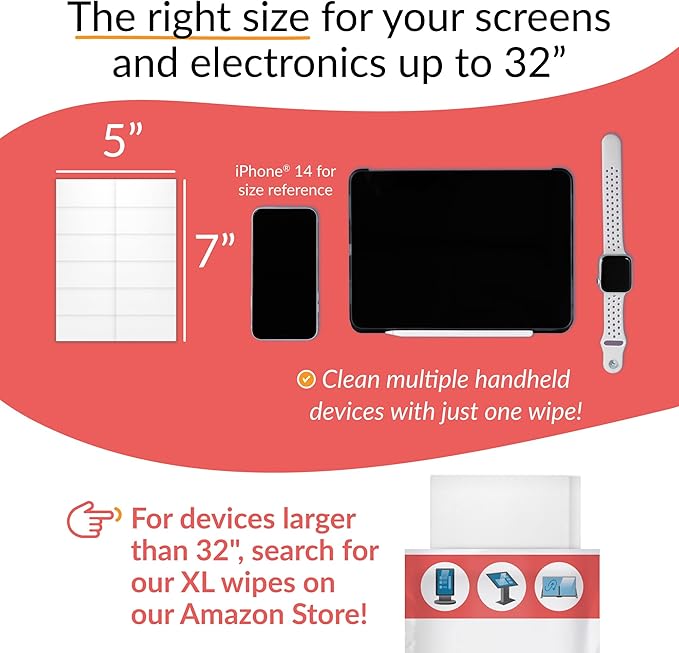 iCloth 70% Isopropyl Alcohol Large Screen and Electronics Wipes, Lint-Free, Streak-Free, Fast-Drying, Removes Dust and Fingerprints (50 Wipes)