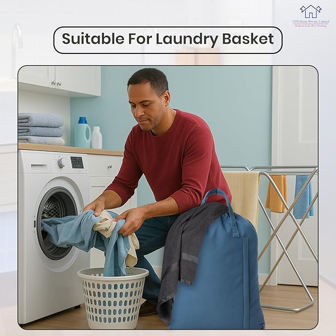 LFH Home Cotton Canvas Large Laundry Bag with Handle, Heavy Duty Drawstring Closure Washable Laundry Bags, School Travel, Home, Hotel, College Dorm, Organizer Sack, Toys Clothes 28x36-Sky Blue