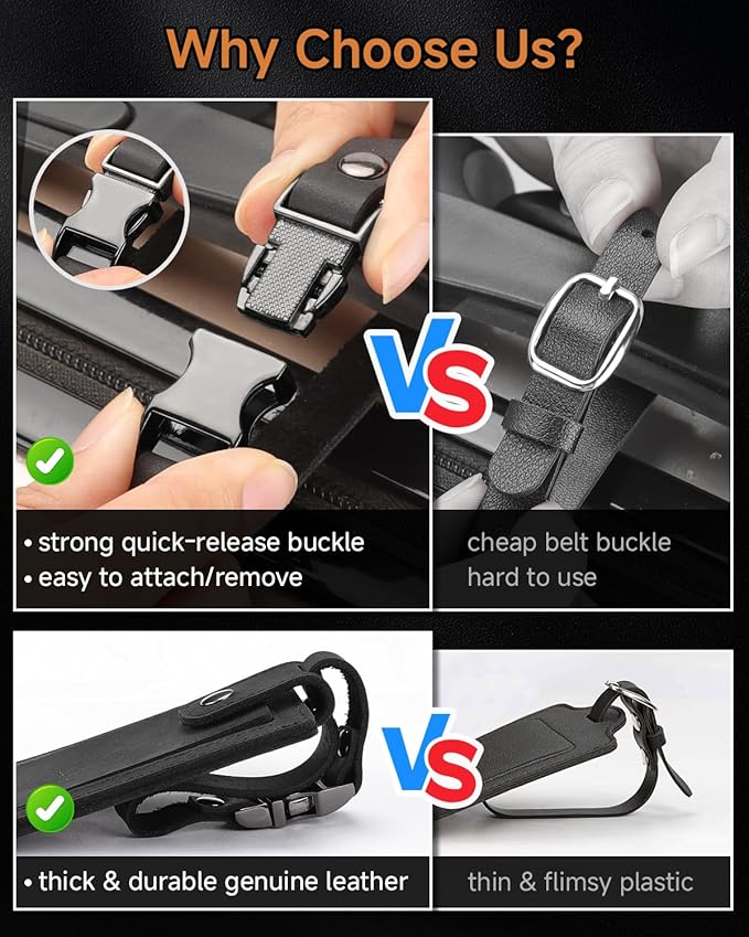 Premium Genuine Leather Luggage Tags for Suitcases - Quick Release, Privacy Protection, Elegant and Durable, Travel Essential Luggage Tag - 2 Pack Black