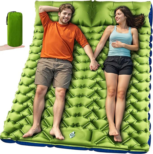 Double Sleeping Pad, Ultralight 4in Extra-Thick for 2 Person with Built-in Pillow & Foot Pump Sleep Mat, Compact Inflatable Camping Mat for Backpacking Hiking Travel Tent Camp Gear Gifts
