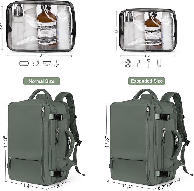 Hanples Extra Large Travel Backpack for Women as Person Item Flight Approved, 40L Carry On Backpack, 17 Inch Laptop Waterproof Hiking Casual Bag(Olive Green)