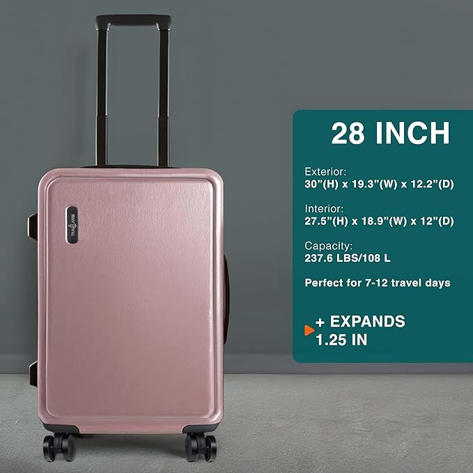 Luggage Sets 2 Piece, 24 Inch Suitcase and 28 Inch Luggage with Spinner Wheels, Durable Hard Shell Suitcase Set, Expandable Travel Suitcases with Wheels, Pink